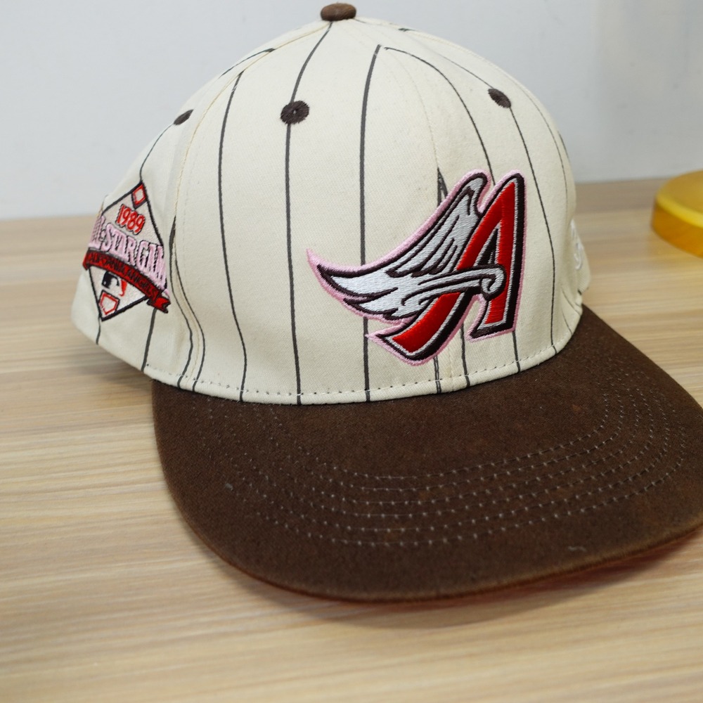 California Angels Hat Cream Pinstripe MLB 1989 All Star Game Brown Pink UV Cap